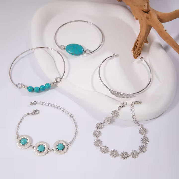 Mona — Turquoise Boho Bracelet Set (5-Piece)