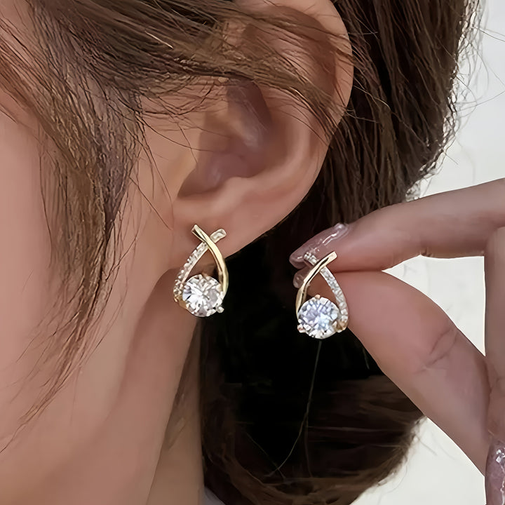 Erin — Gold Cross Zirconia Stud Earrings