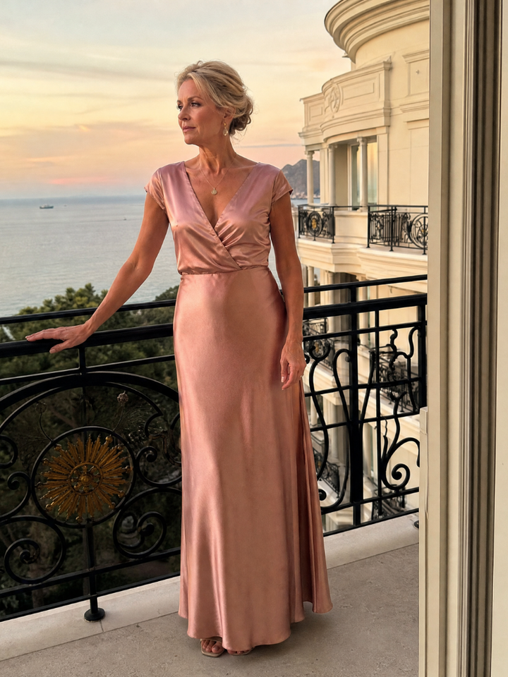 Marguerite — Cap-Sleeve Wrap Maxi Dress