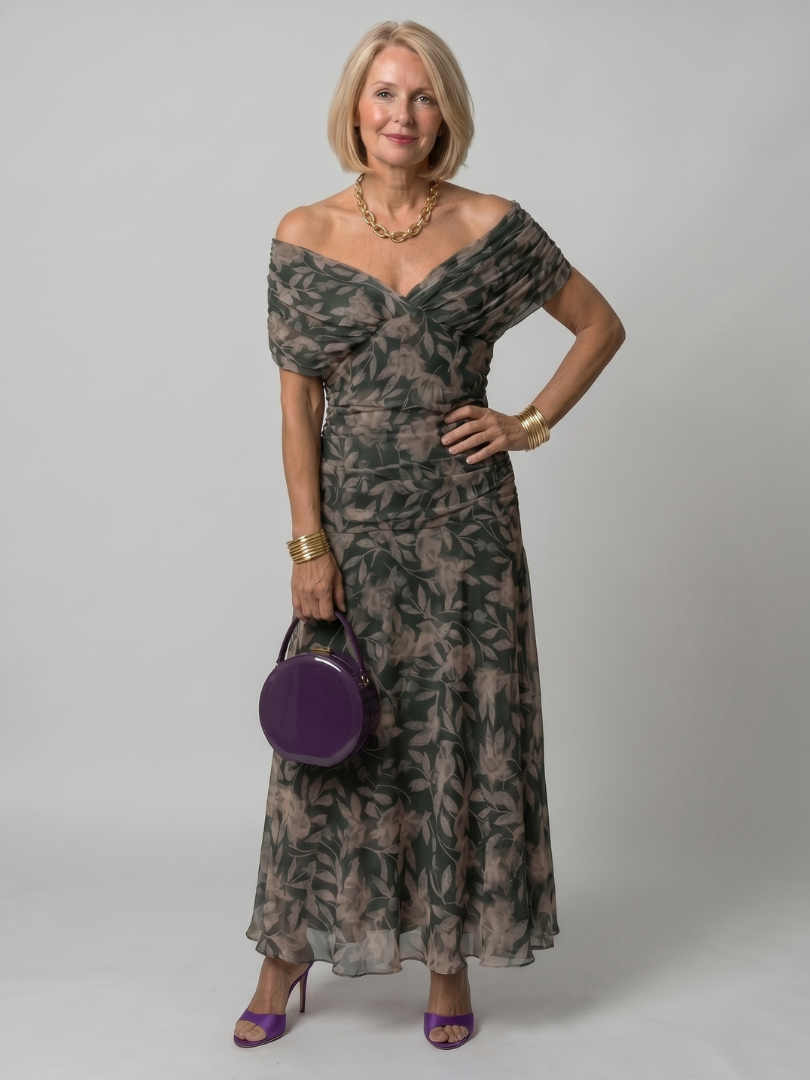 Apolline — Off-Shoulder Watercolour Midi Dress