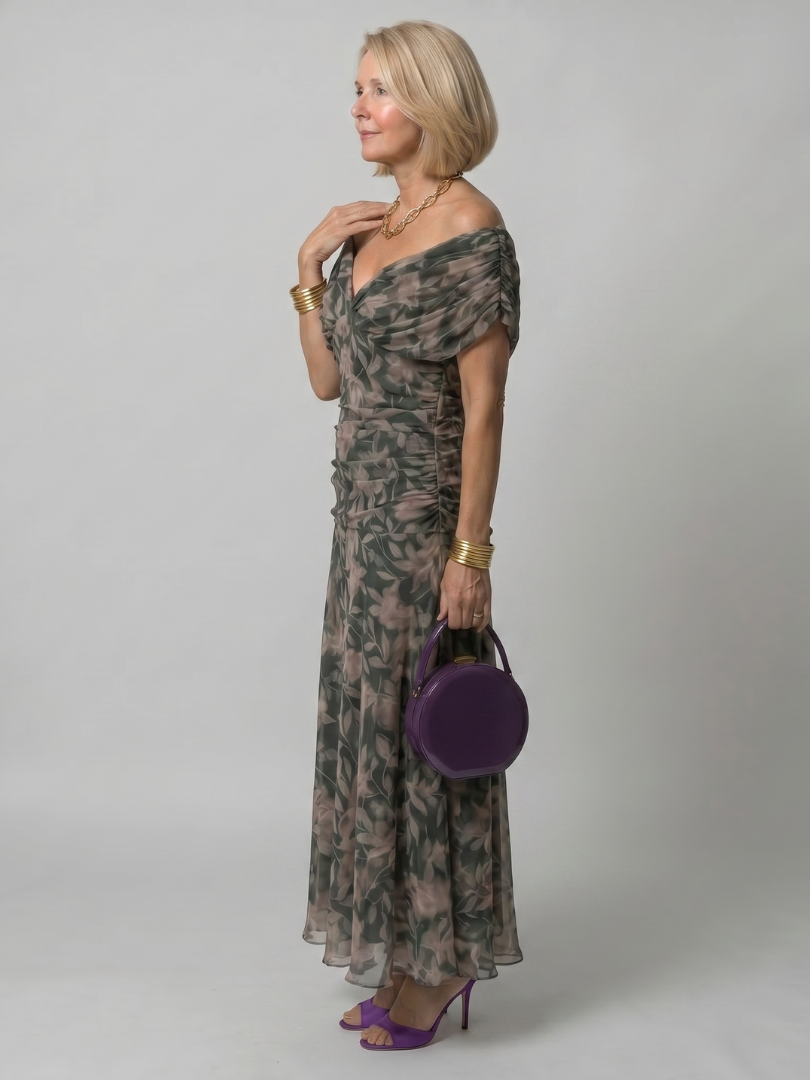 Apolline — Off-Shoulder Watercolour Midi Dress