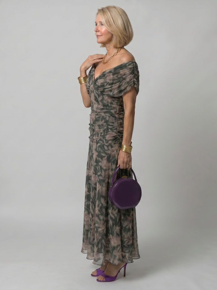 Apolline — Off-Shoulder Watercolour Midi Dress