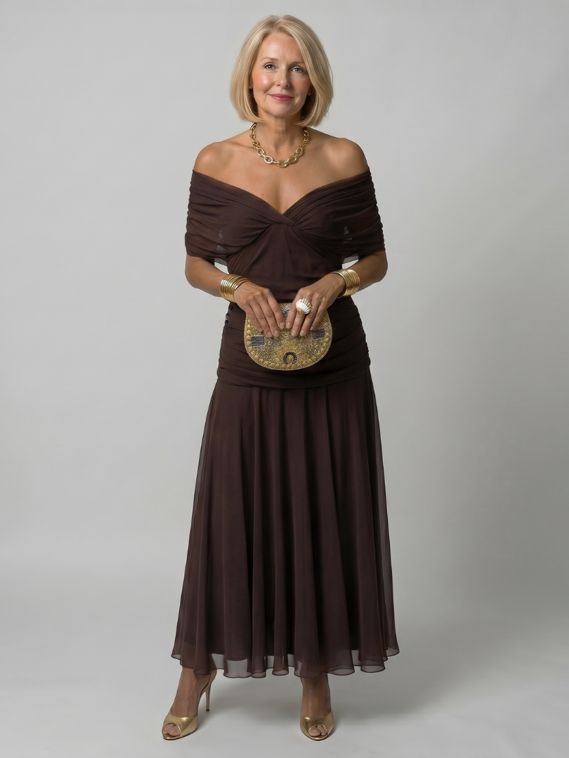 Apolline — Off-Shoulder Watercolour Midi Dress