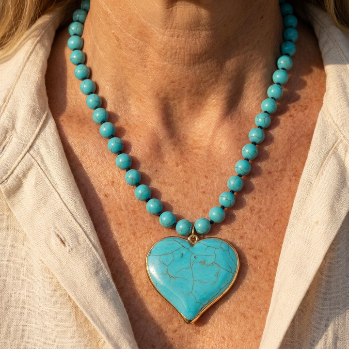 Ciara — Turquoise Heart Bead Necklace