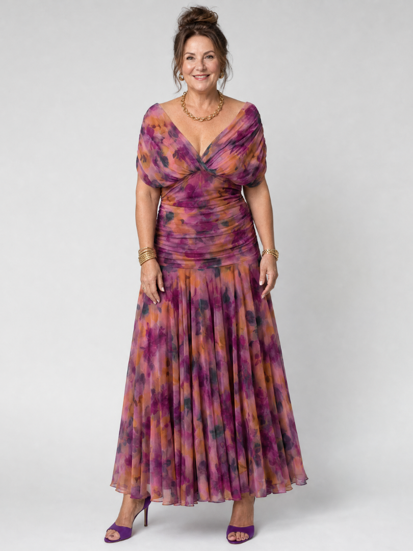 Apolline — Off-Shoulder Watercolour Midi Dress