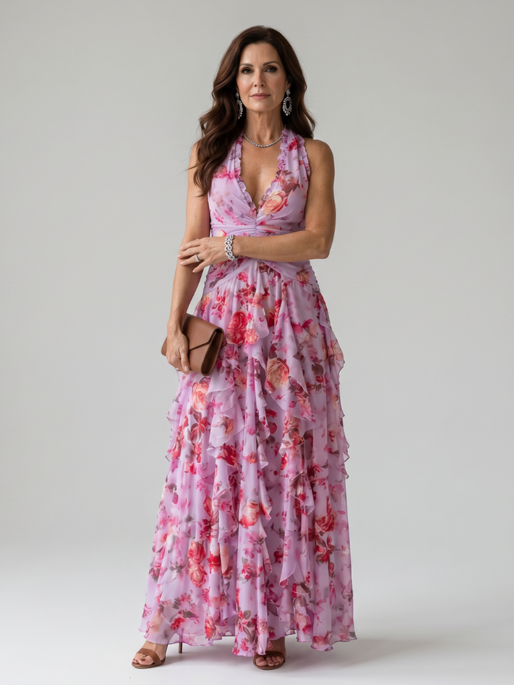 Romilly — Floral Tiered Halter Maxi Dress