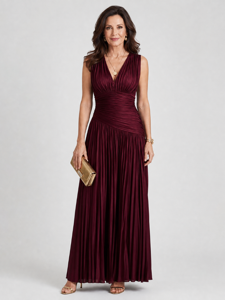 Vesper — Pleated V-Neck Maxi Dress