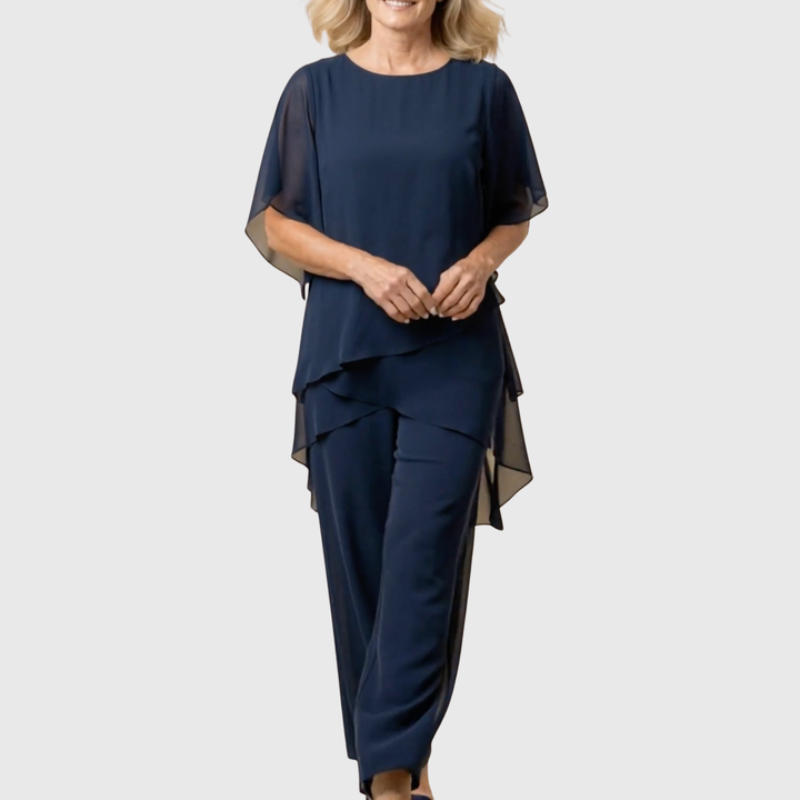 Susan | Draped Two-Piece Suit with Palazzo Pants