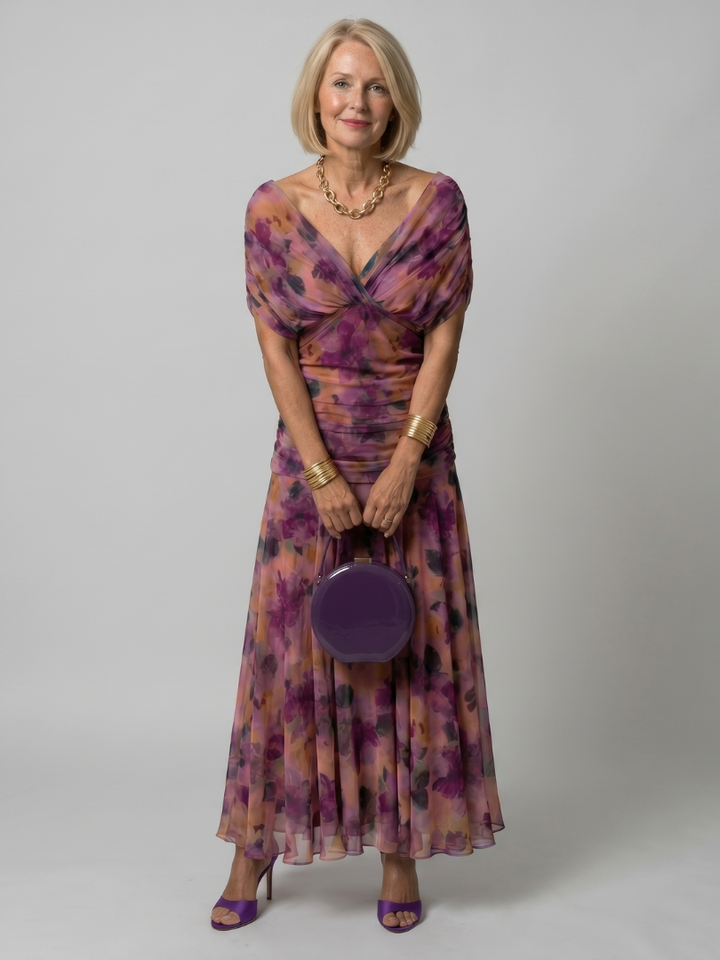 Apolline — Off-Shoulder Watercolour Midi Dress