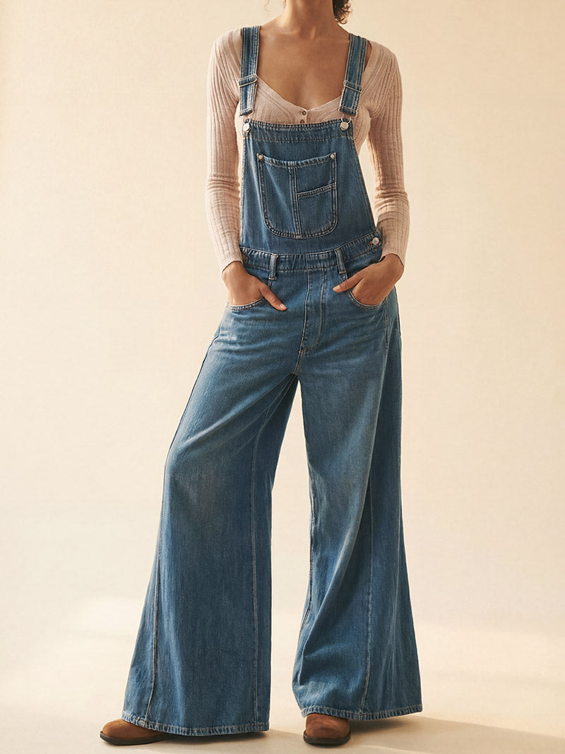 Bríd — Wide-Leg Denim Dungarees