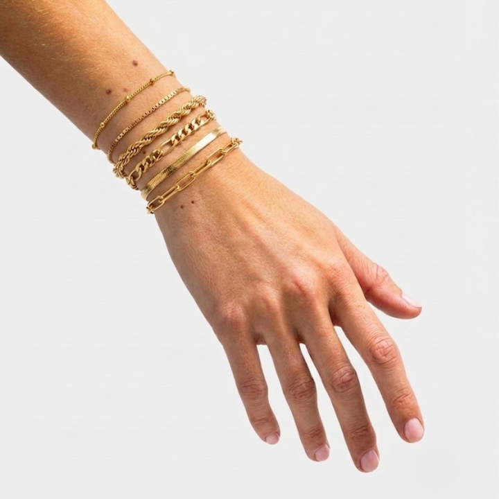 Aoife — Stackable Gold Chain Bracelet Set of 6