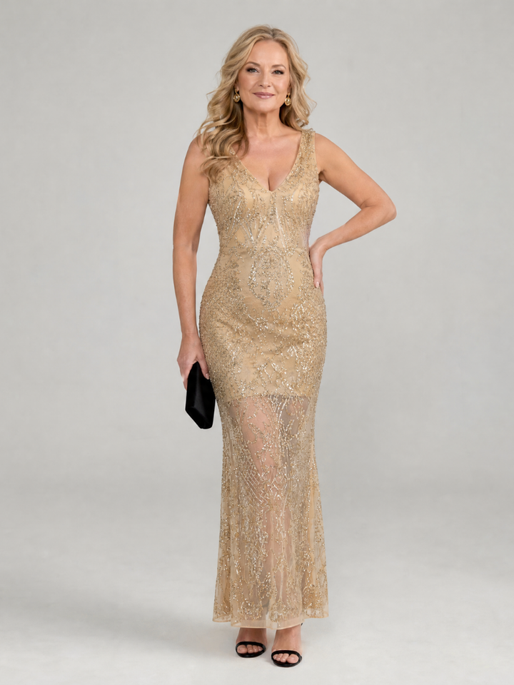 Celestine — Sequin Sheer-Panel Maxi Dress