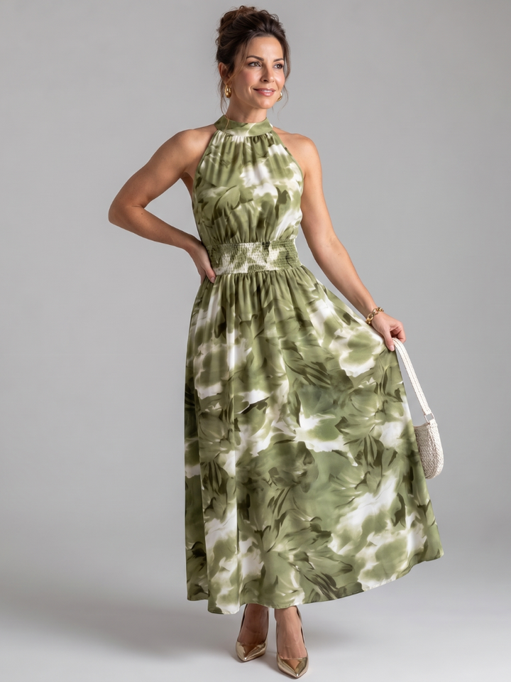 Saskia — Abstract-Print Halter Midi Dress