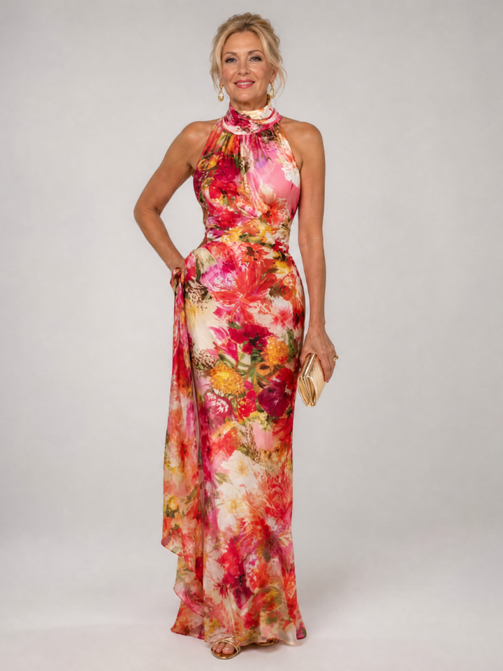 Aurelia — Watercolour Floral Halter Maxi Dress