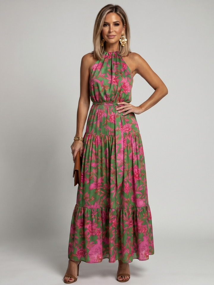 Ottilie — Floral Tiered Halter Midi Dress