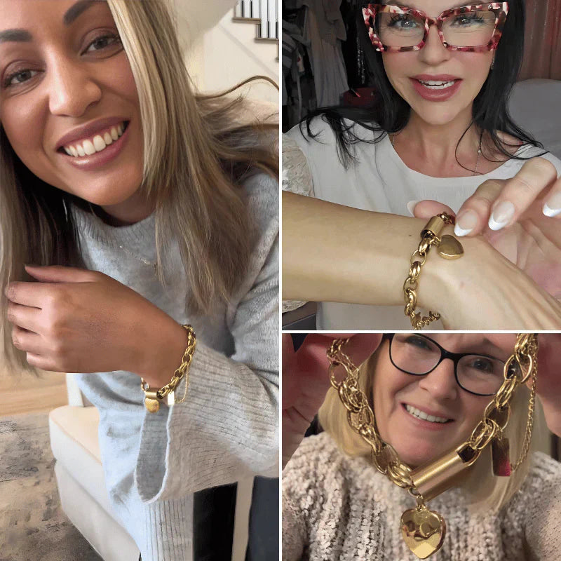 Saoirse — Gold Chunky Heart Charm Bracelet
