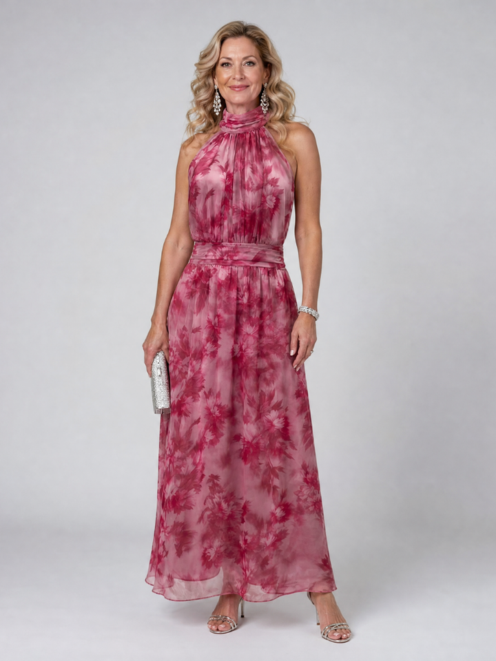 Lavinia — Soft Watercolour Halter Maxi Dress