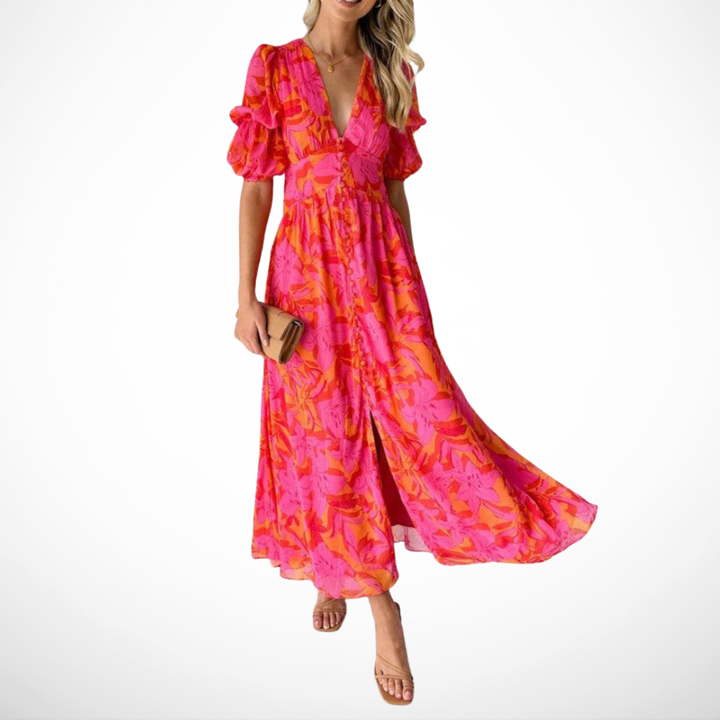 Poppy | Tropical Floral V-Neck Maxi Dress