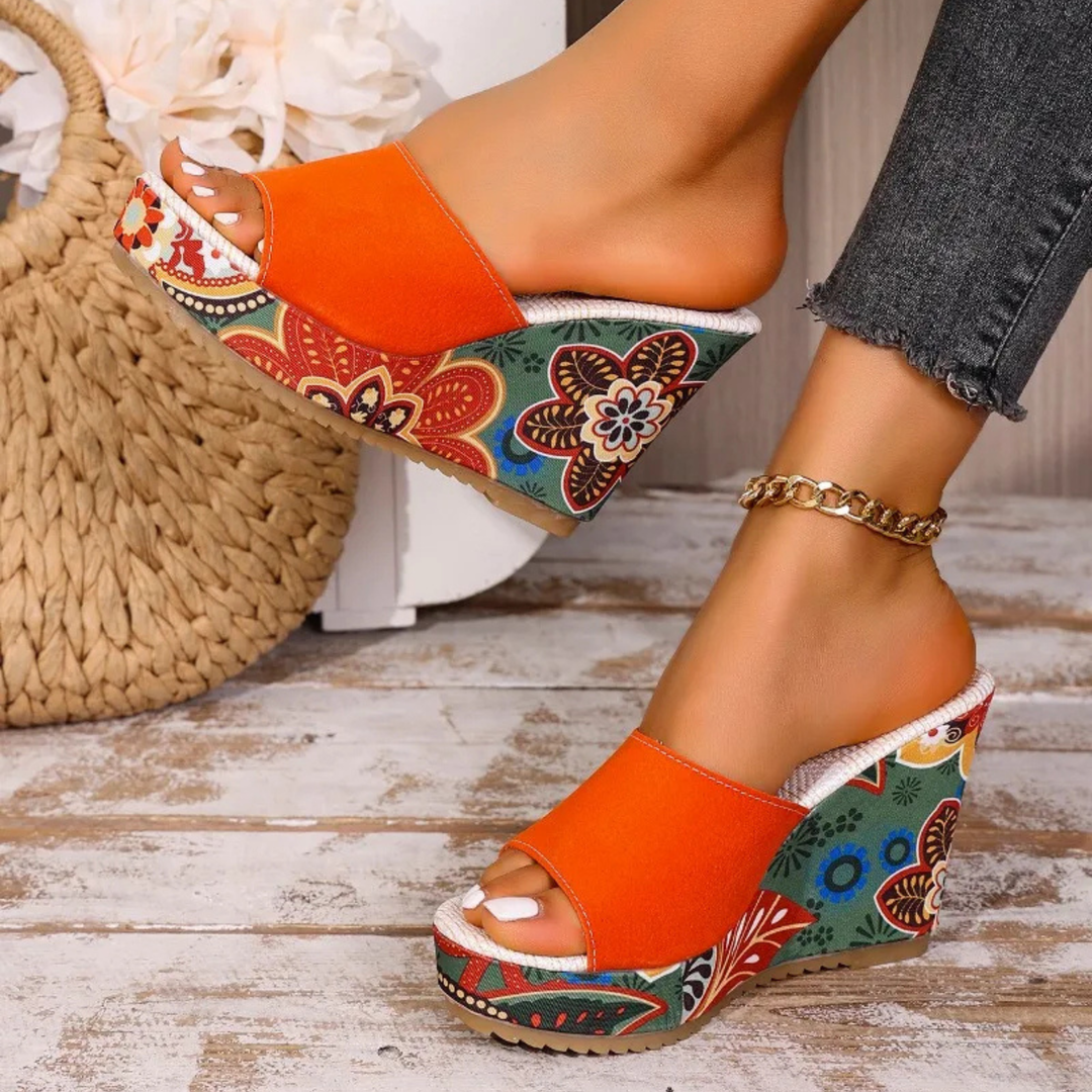 Joelle™ — Sculptural Mules with Floral Heel