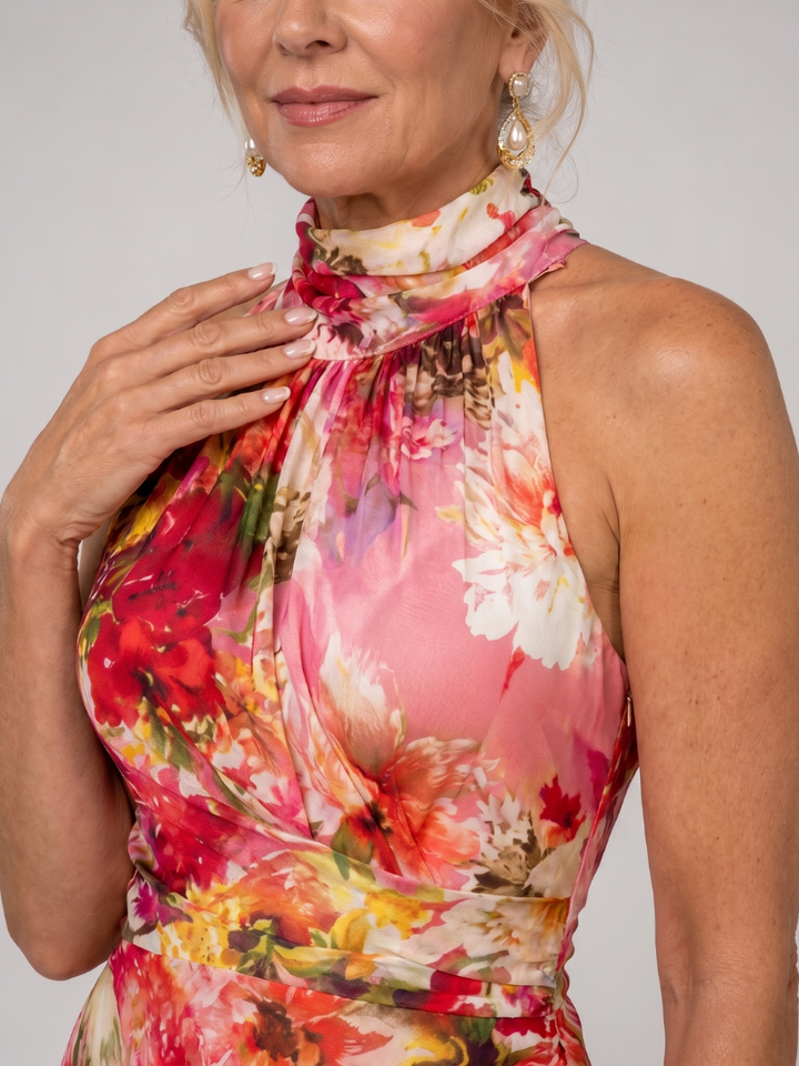 Aurelia — Watercolour Floral Halter Maxi Dress