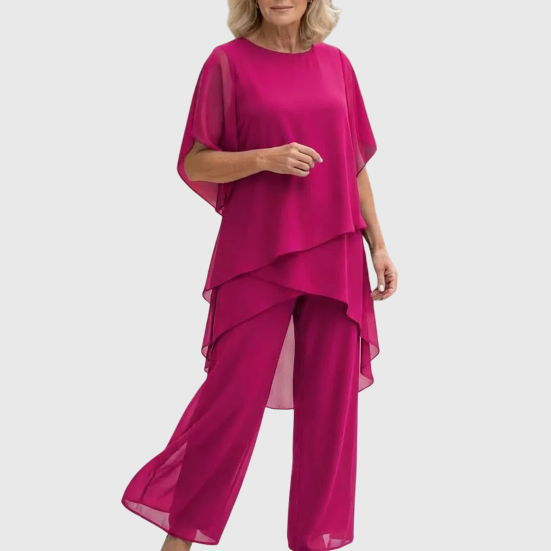 Susan | Draped Two-Piece Suit with Palazzo Pants