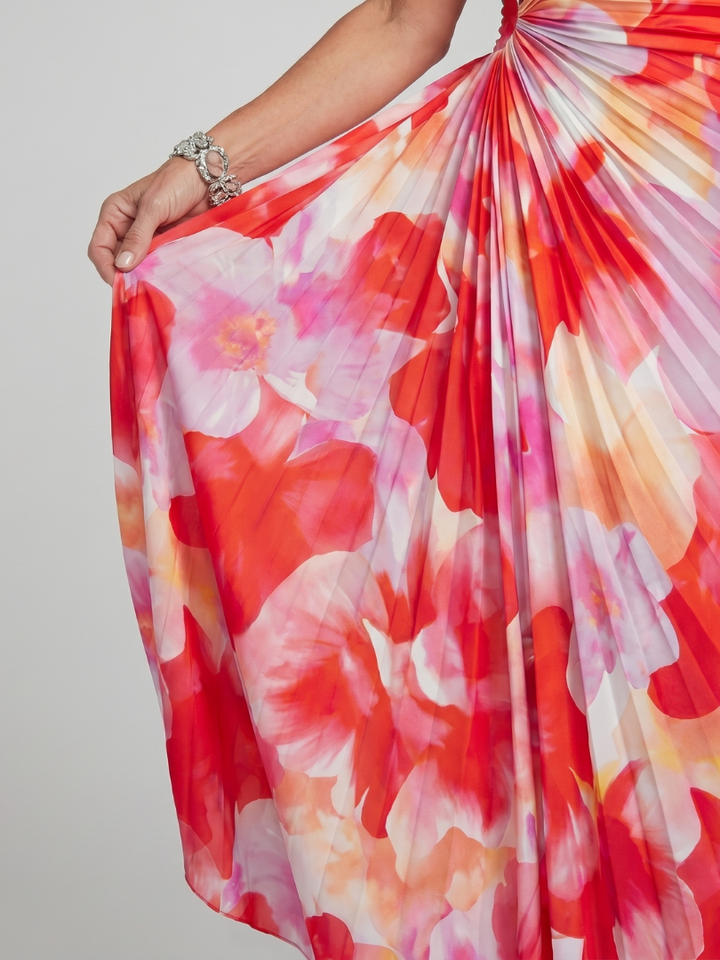 Linnea — One-Shoulder Petal-Print Maxi Dress