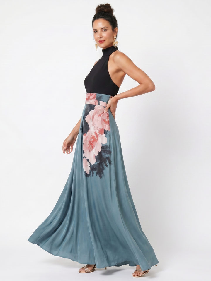 Anthea — Rose-Print Halter Maxi Dress