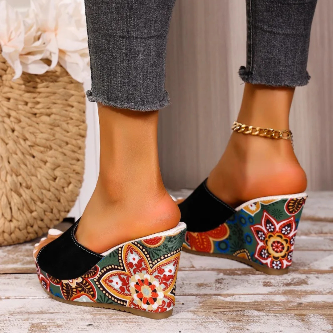 Joelle™ — Sculptural Mules with Floral Heel
