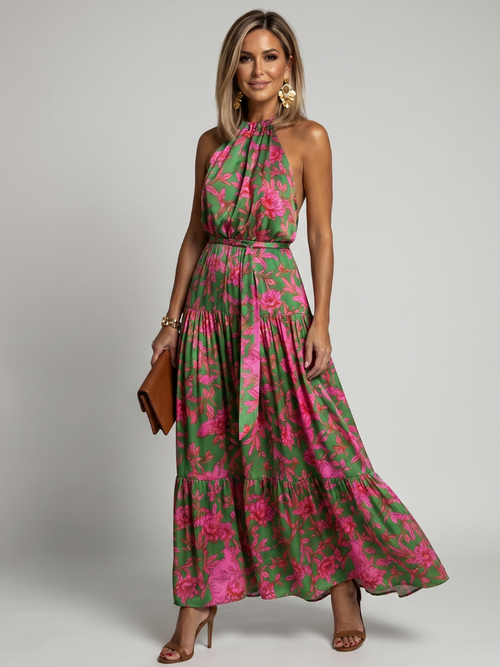 Ottilie — Floral Tiered Halter Midi Dress