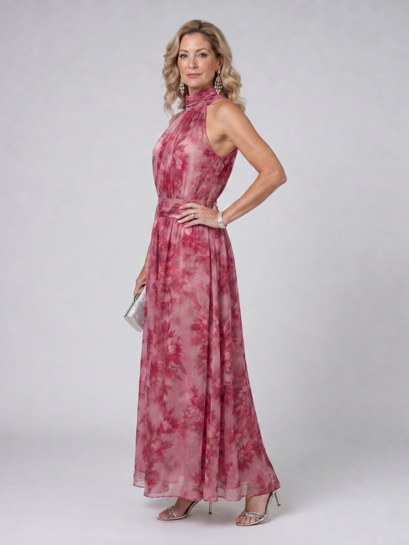 Lavinia — Soft Watercolour Halter Maxi Dress