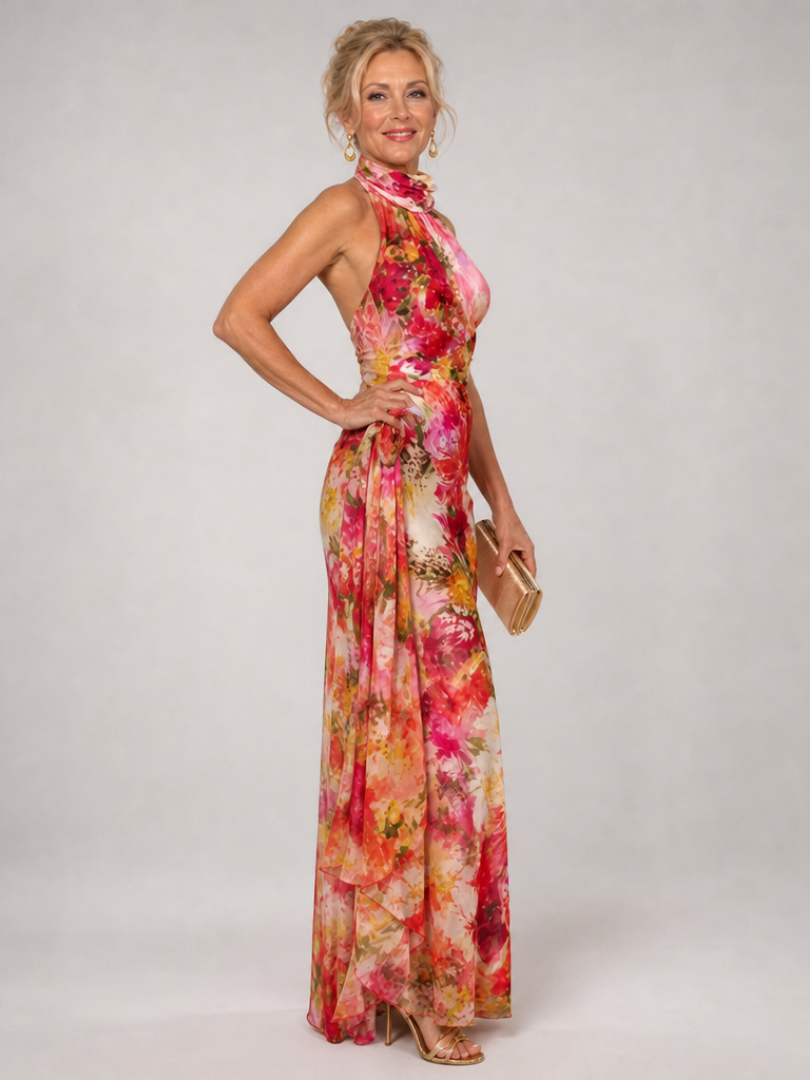 Aurelia — Watercolour Floral Halter Maxi Dress