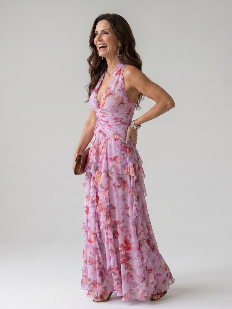 Romilly — Floral Tiered Halter Maxi Dress
