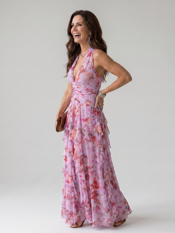 Romilly — Floral Tiered Halter Maxi Dress