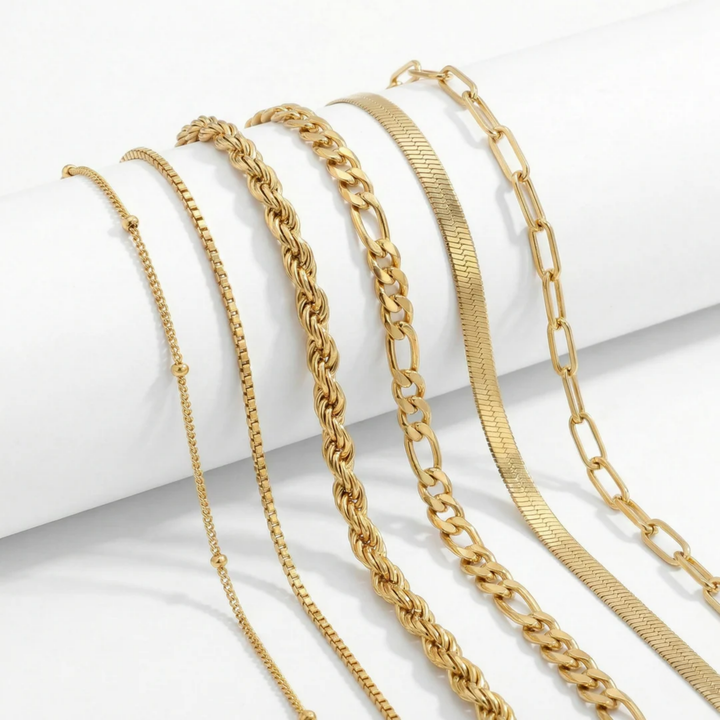 Aoife — Stackable Gold Chain Bracelet Set of 6