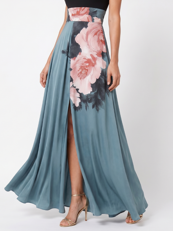 Anthea — Rose-Print Halter Maxi Dress