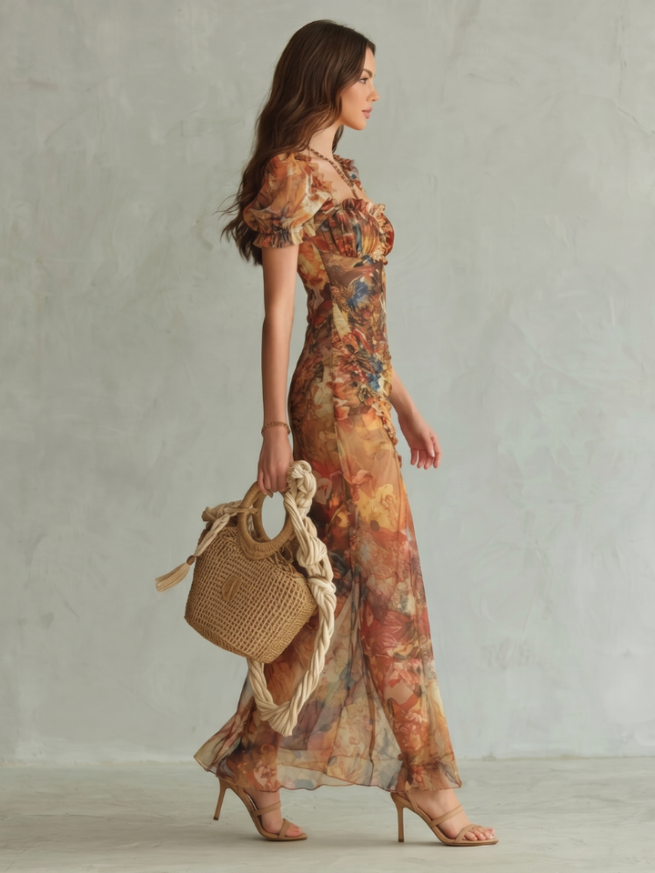 Florentine — Ruffle-Sleeve Slit Midi Dress