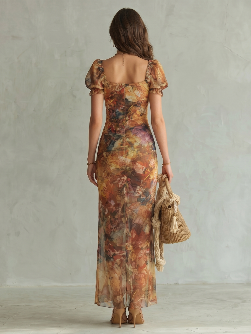 Florentine — Ruffle-Sleeve Slit Midi Dress