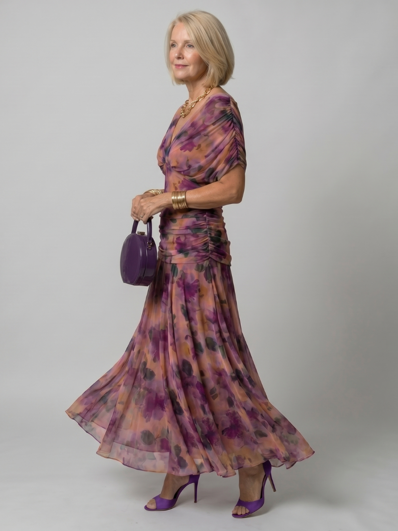 Apolline — Off-Shoulder Watercolour Midi Dress