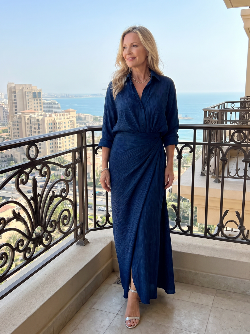 Delphine — Long-Sleeve Wrap Maxi Dress