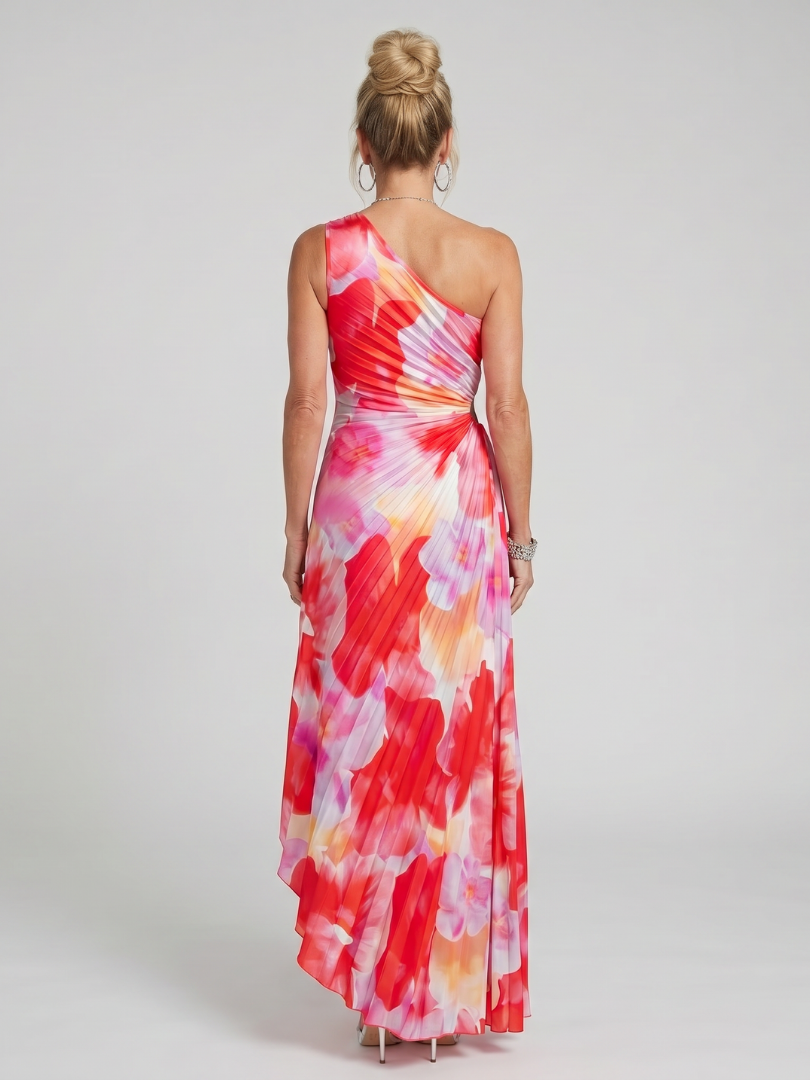 Linnea — One-Shoulder Petal-Print Maxi Dress