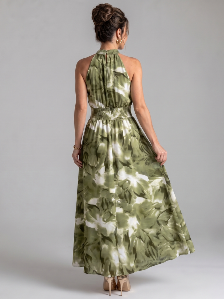 Saskia — Abstract-Print Halter Midi Dress