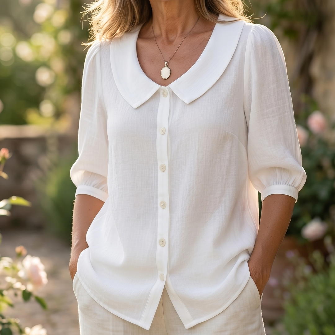 Alessia | Elegant Lightweight Cotton Blouse with Rounded Collar