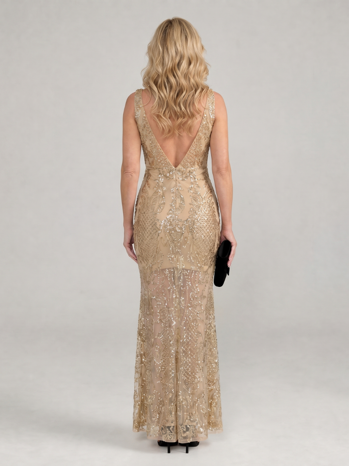 Celestine — Sequin Sheer-Panel Maxi Dress