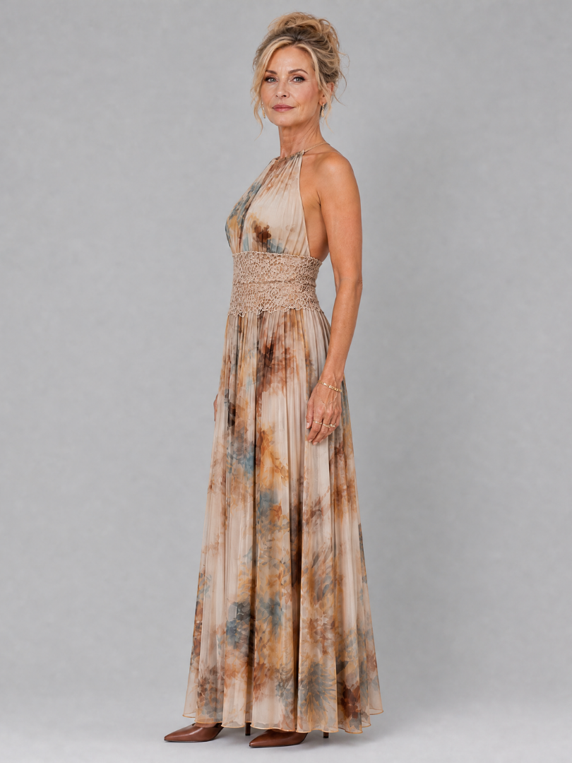 Ondine — Lace-Waist Halter Maxi Dress