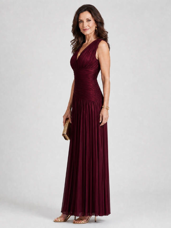 Vesper — Pleated V-Neck Maxi Dress