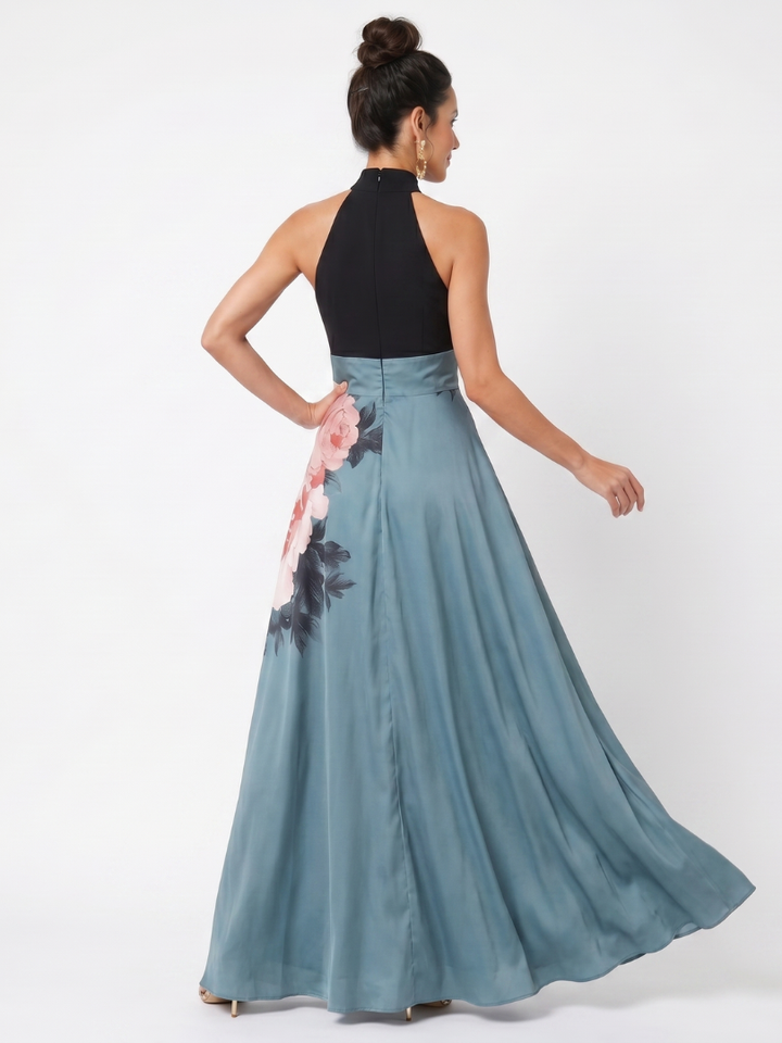 Anthea — Rose-Print Halter Maxi Dress