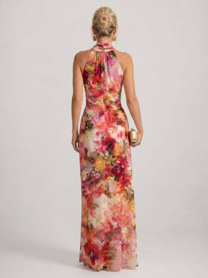 Aurelia — Watercolour Floral Halter Maxi Dress
