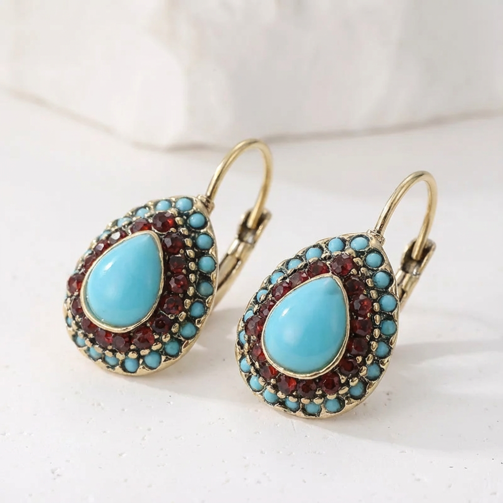 Fiadh — Vintage Round Turquoise Drop Earrings