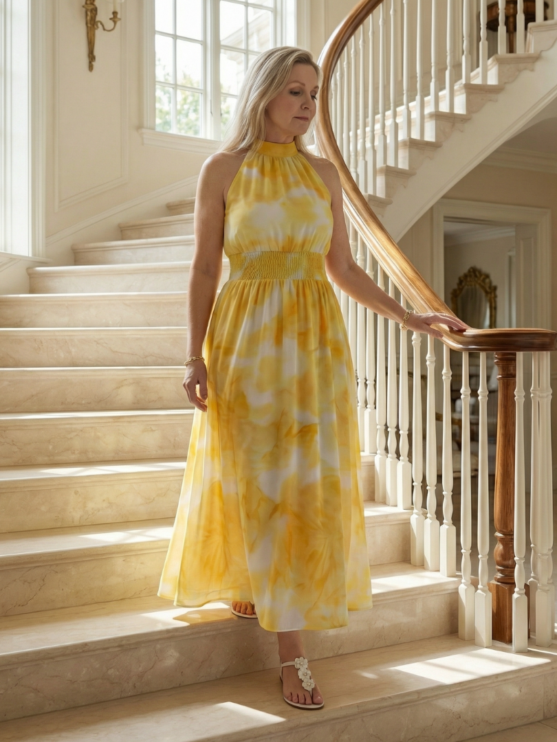 Marisol — Tie-Dye Halter Maxi Dress