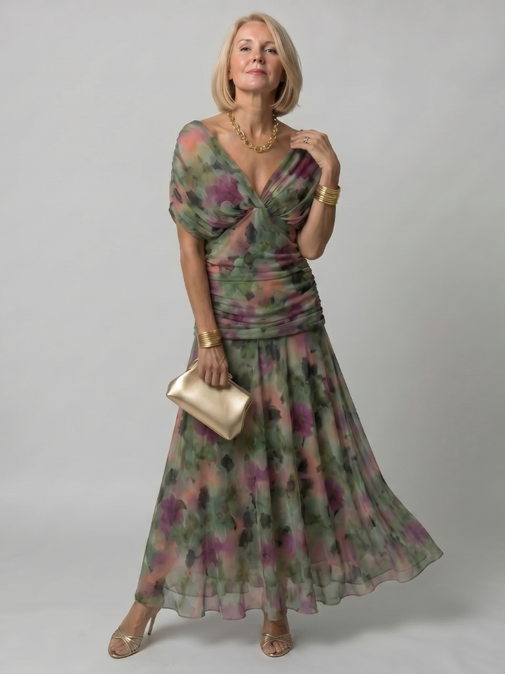 Apolline — Off-Shoulder Watercolour Midi Dress